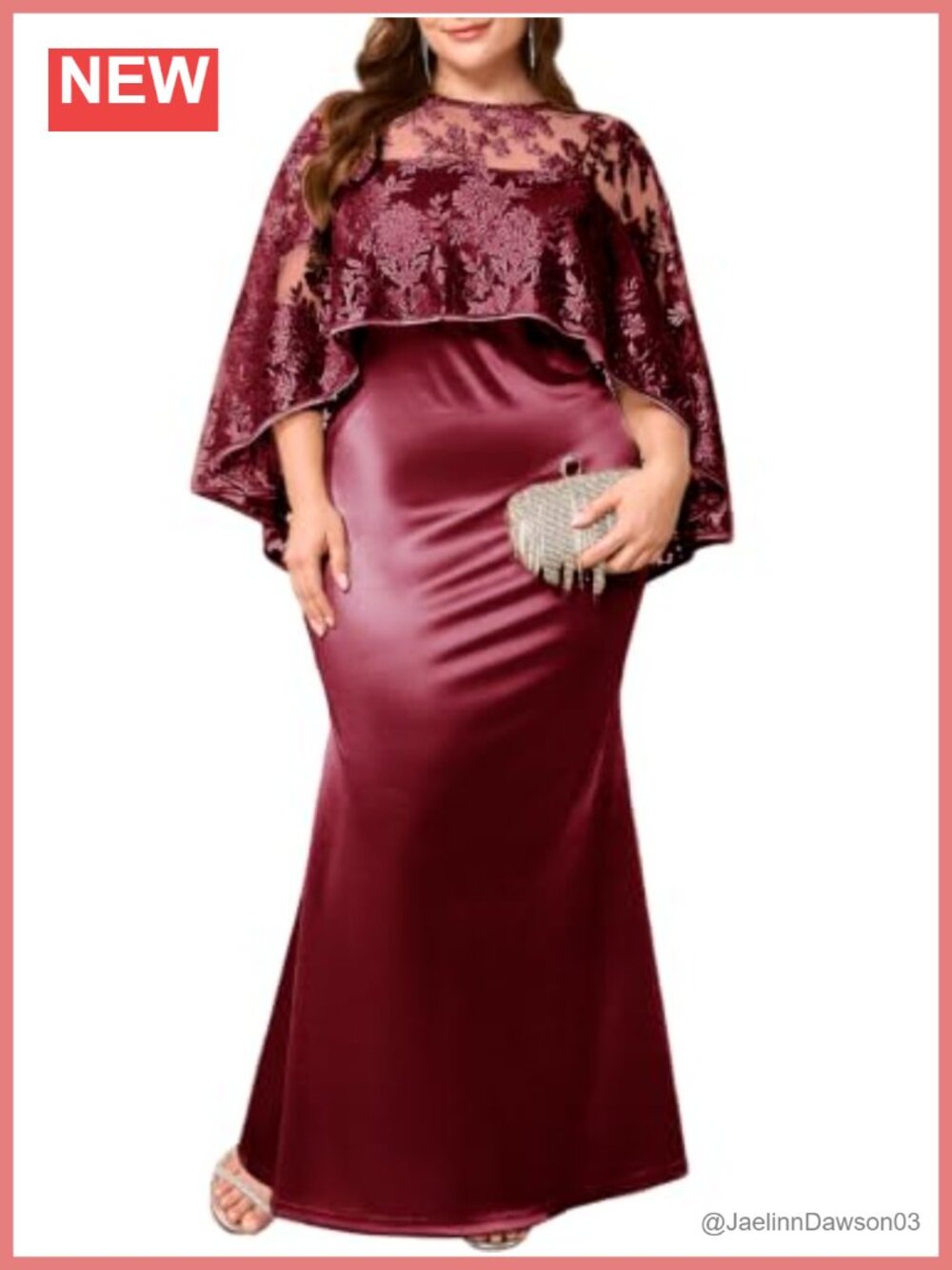Plus Size Satin Formal Maxi Dress with Lace Cape Gown
